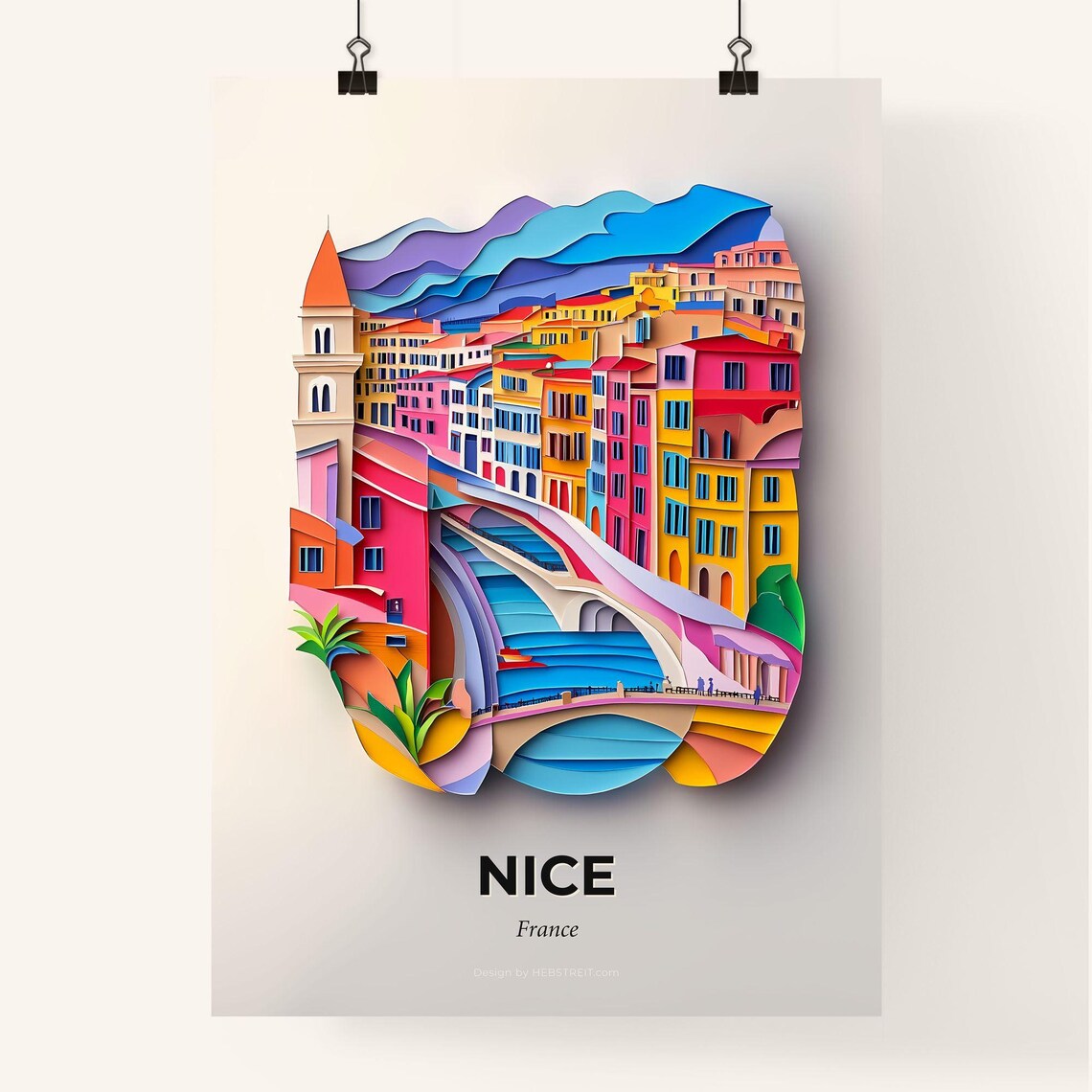 Nice France Riviera Colorful Papercut Old Town Travel Poster - Image 4