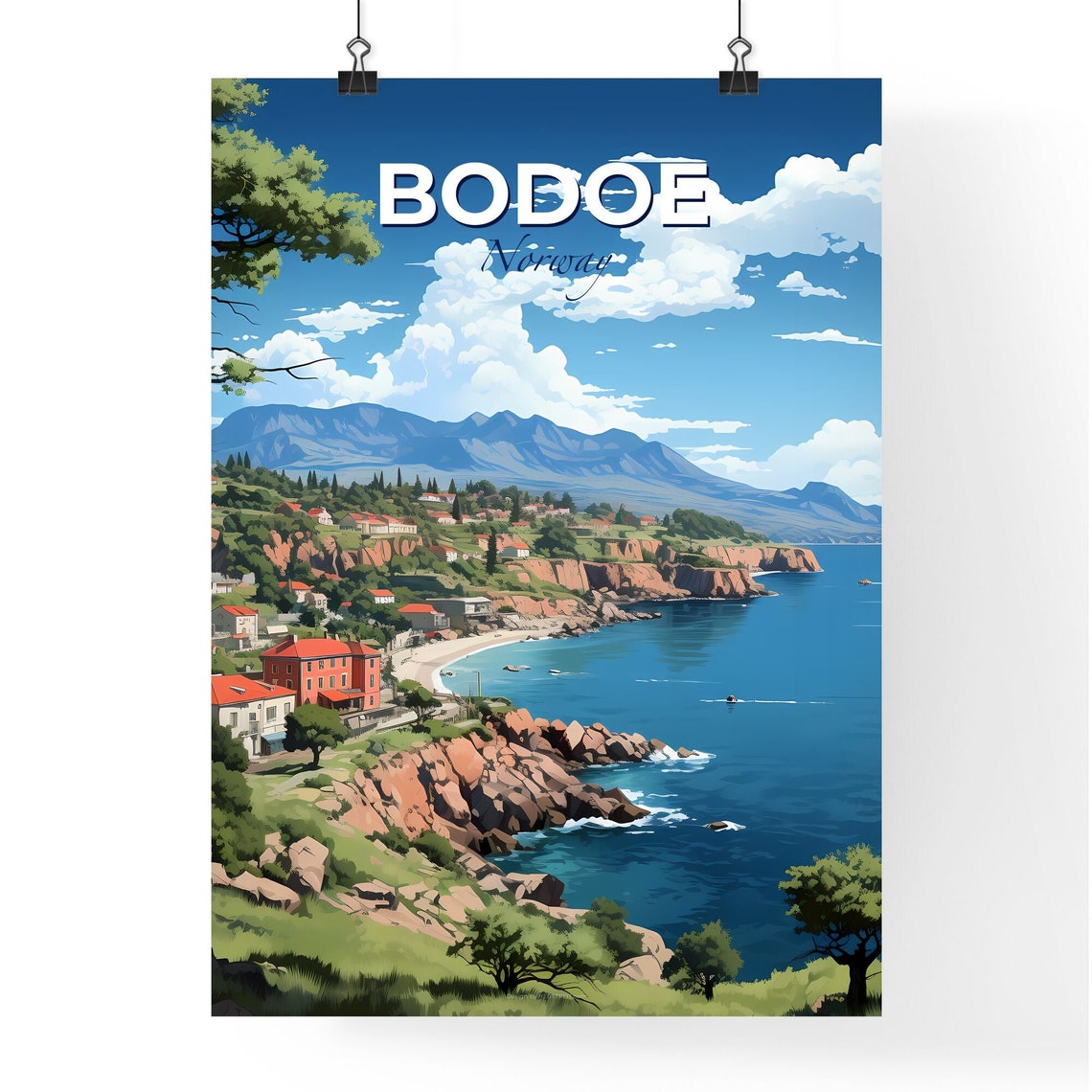 Bodoe Norway Coastal Cliffs Seaside Town Vintage Travel Poster - Image 4