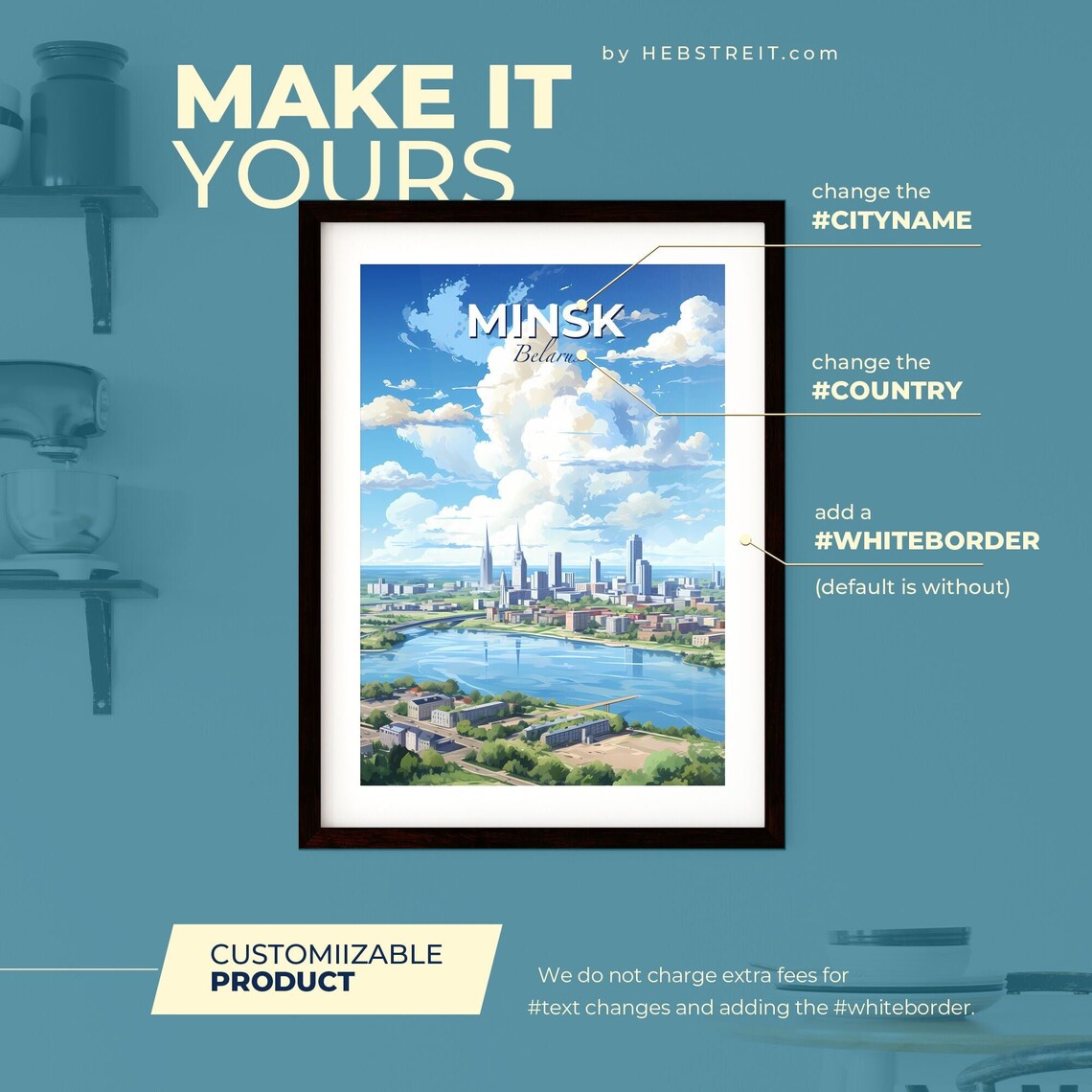 Minsk Belarus Skyline River Cityscape Blue Sky Clouds Travel Poster - Image 2