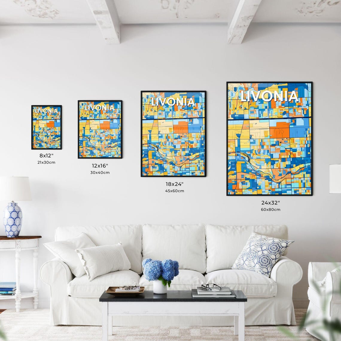 Livonia Michigan Bright Mosaic City Street Map Artwork Poster - Image 3