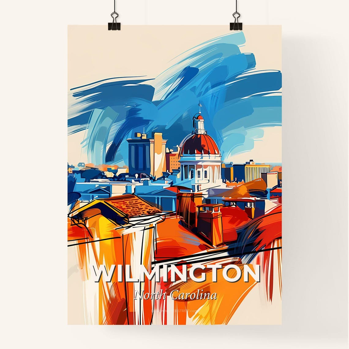 Wilmington North Carolina Colorful Abstract Dome Skyline Poster - Image 4