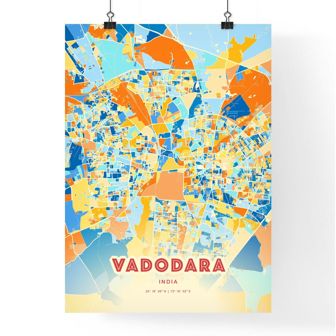 Vadodara India Colorful City Map Coordinates Modern Art Poster - Image 3