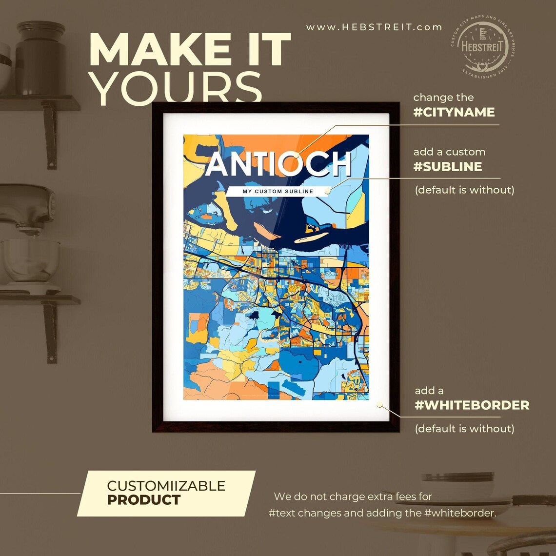Antioch California Vibrant Colorful Illustrated Street Map Art Poster - Image 2
