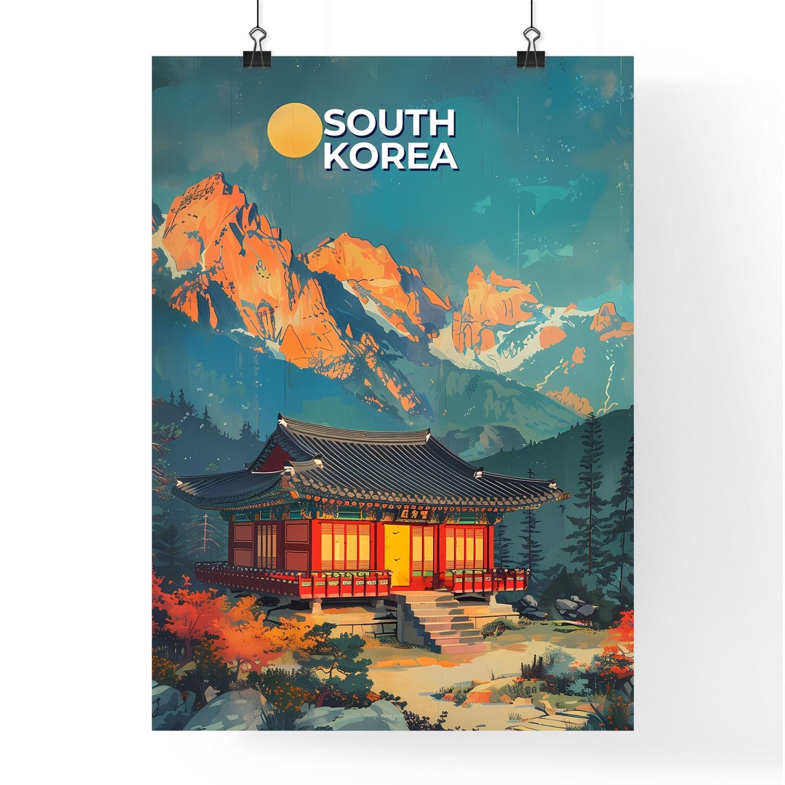 South Korea Traditional Temple Autumn Mountain Scenery Poster - Image 4