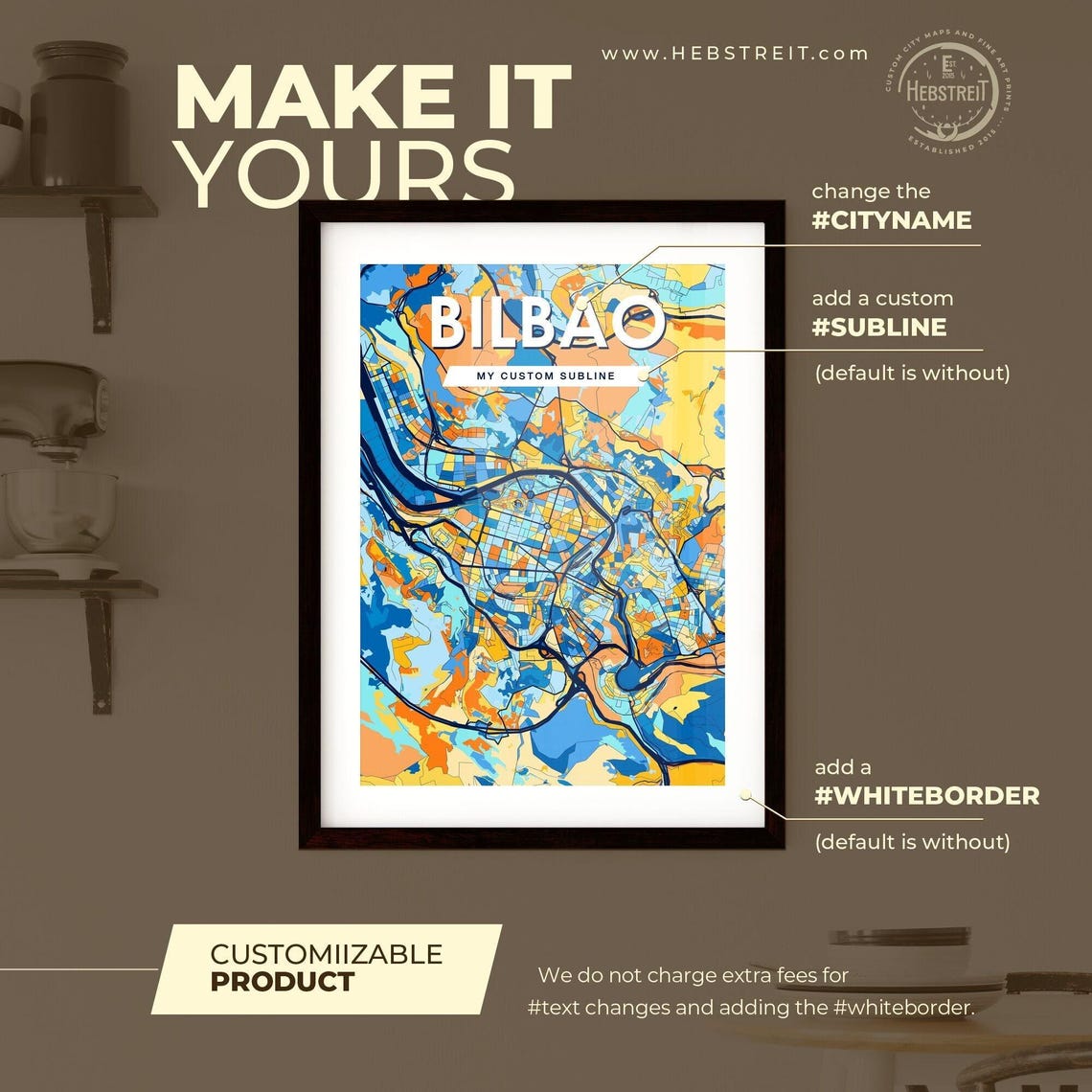 Bilbao Spain Colorful Blue and Orange City Street Map Poster - Image 2