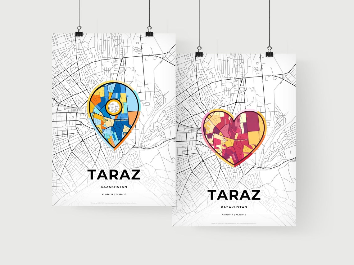 Taraz Kazakhstan Where It All Began Heart Map Coordinates Poster - Image 2
