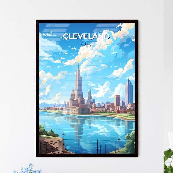 Cleveland Ohio River Skyline Waterfront Travel Wall Poster Art