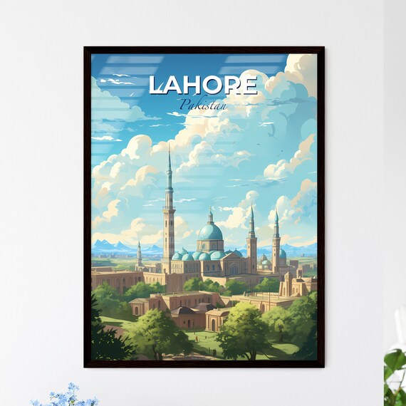 Lahore Pakistan Grand Badshahi Mosque Domes Skyline Travel Poster