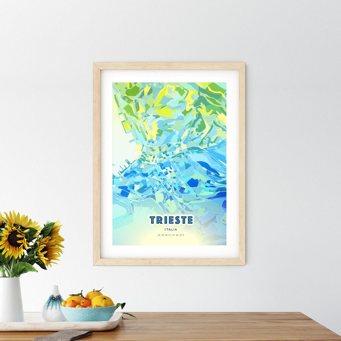 Trieste Italy Personalized Bluish Art City Map Coordinates Poster - Image 3