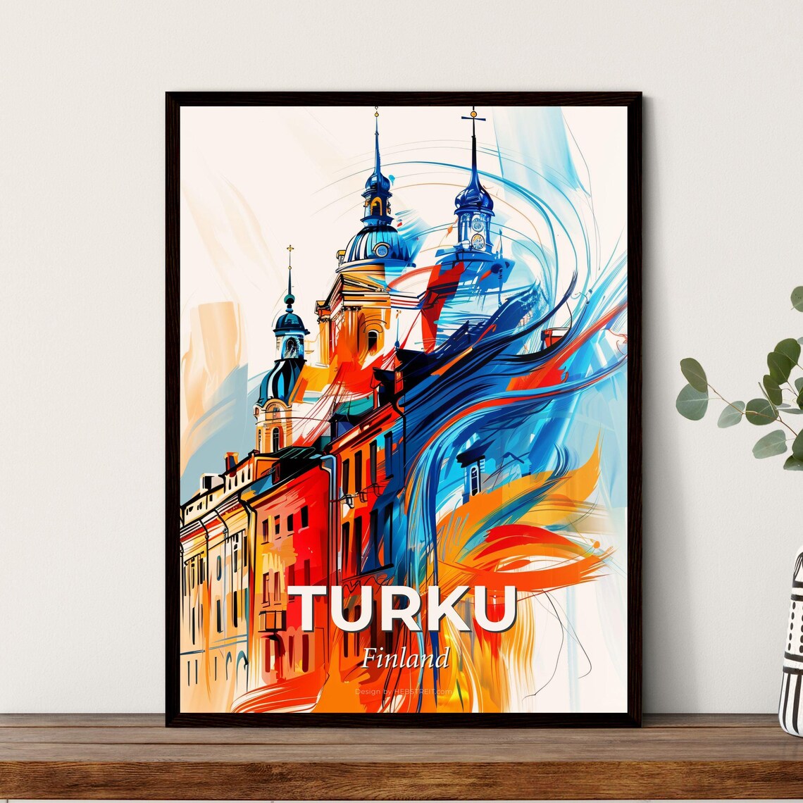 Turku Finland Colorful Abstract Twin Cathedral Towers Art Poster