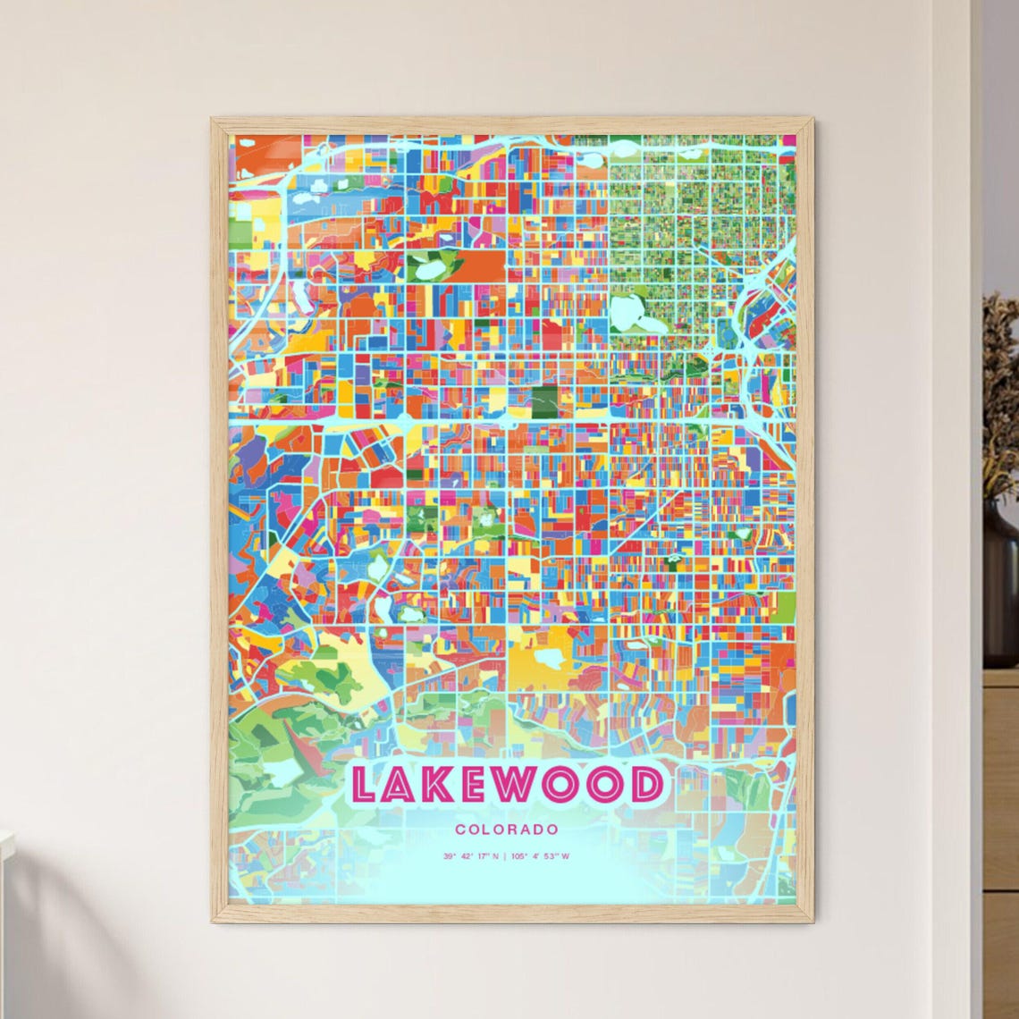 Lakewood Colorado Bold Crazy Colorful Mosaic City Map Poster