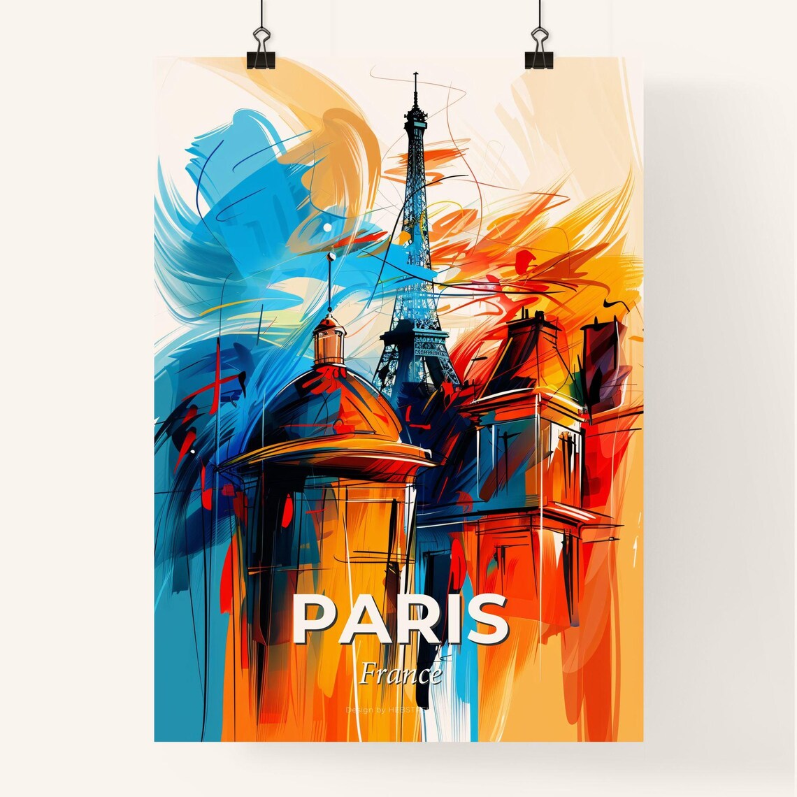 Paris France Vibrant Watercolor Eiffel Tower City Art Poster - Image 4