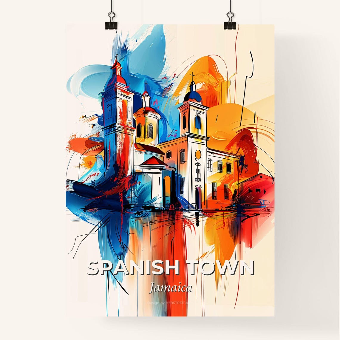 Spanish Town Jamaica Colorful Abstract Colonial Church Art Poster - Image 4