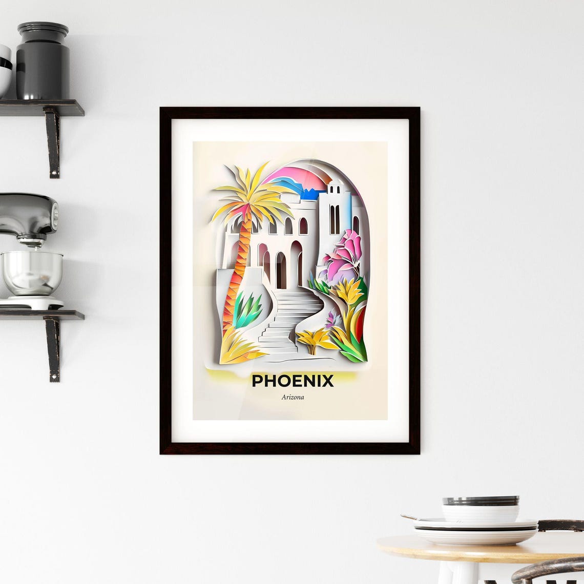 Phoenix Arizona Desert Palm Mission Architecture Papercut Poster - Image 2