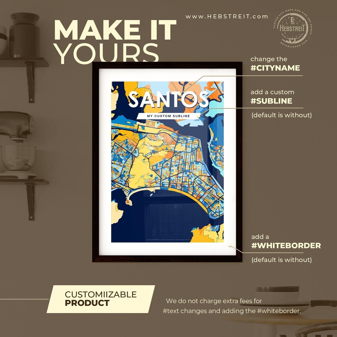 Santos Brazil Colorful Modern City Street Map Travel Decor Poster - Image 2