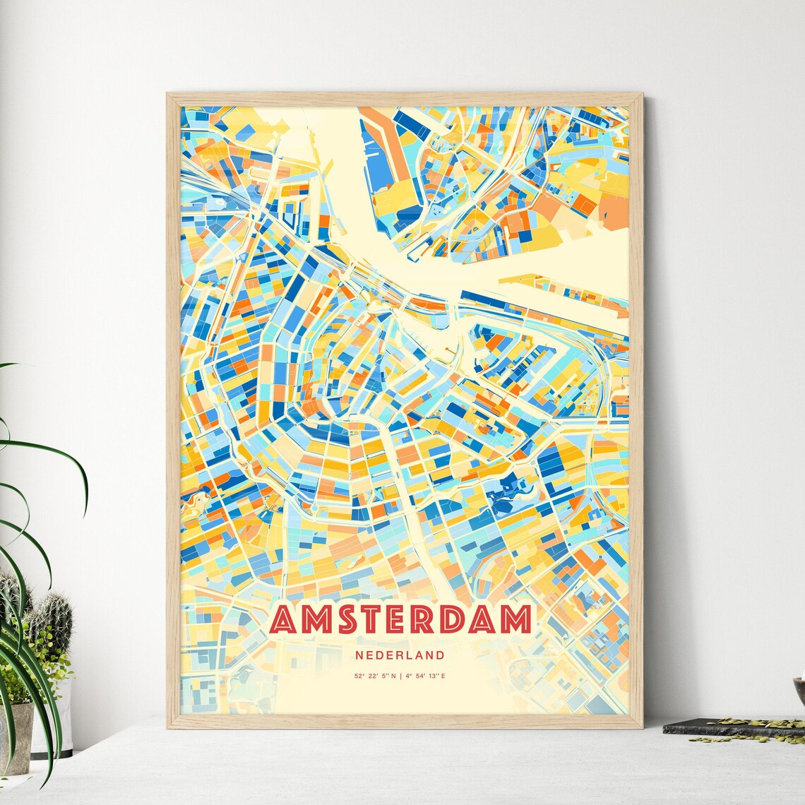 Amsterdam Nederland Colorful City Map Poster Blue Orange Streets