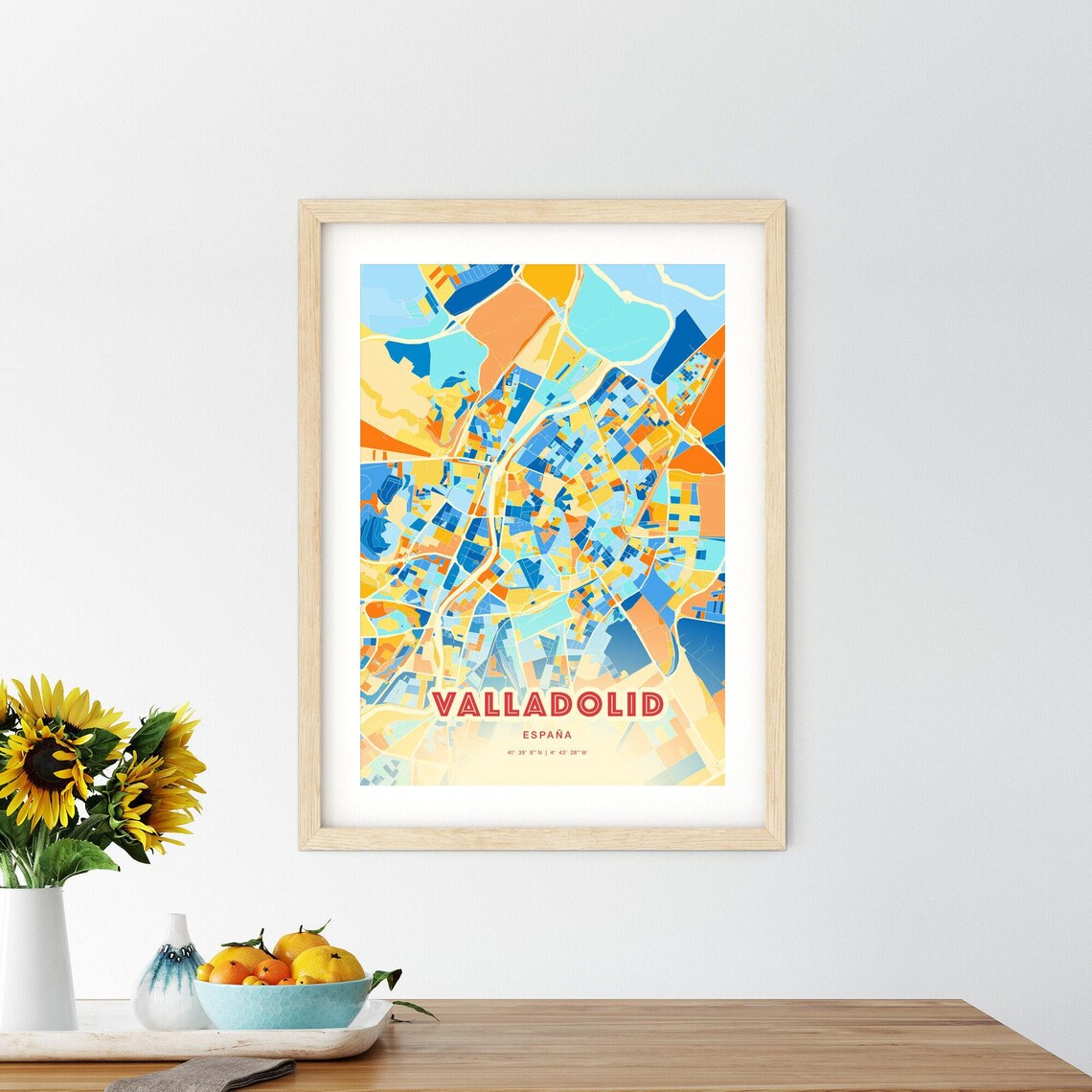 Valladolid Spain Colorful City Map Poster Blue Orange Spanish Wall Decor - Image 2