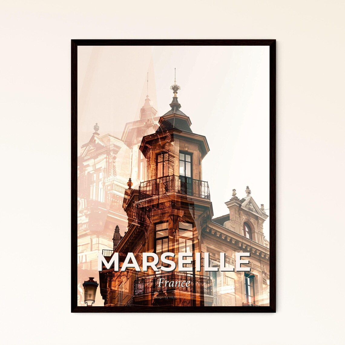 Marseille France Baroque Old Balcony Double Exposure Art Poster