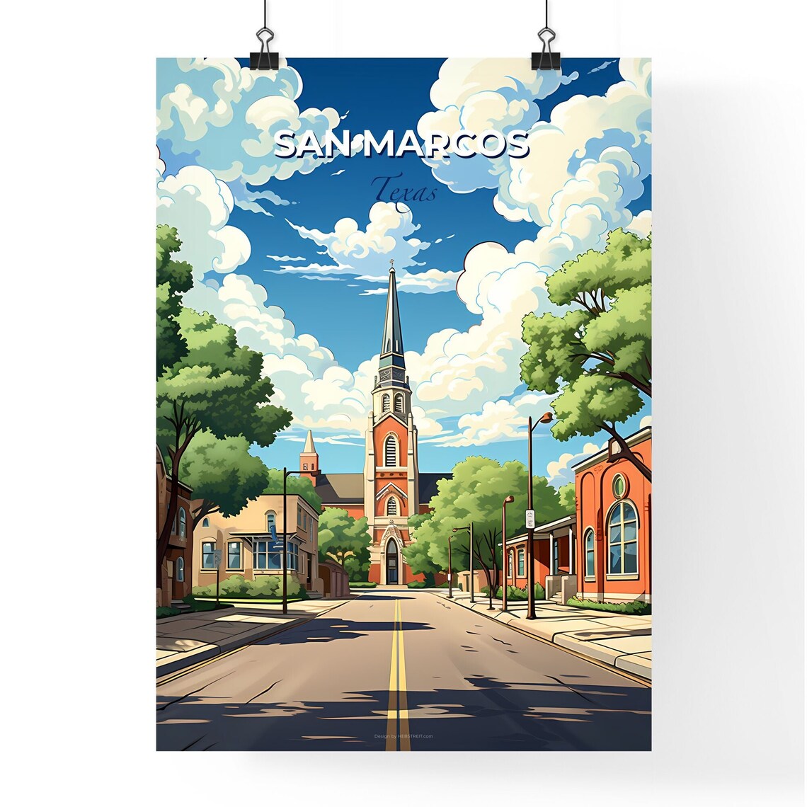 San Marcos Texas Church Street Daytime Vintage Travel Poster - Image 4