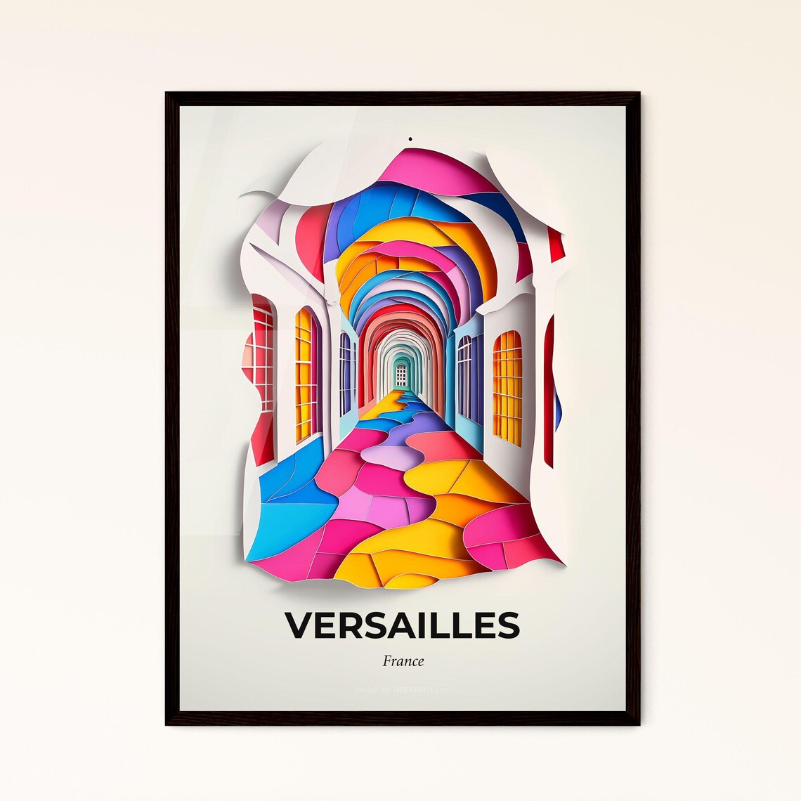 Versailles France Rainbow Corridor Tunnel Paper Cut Art Poster