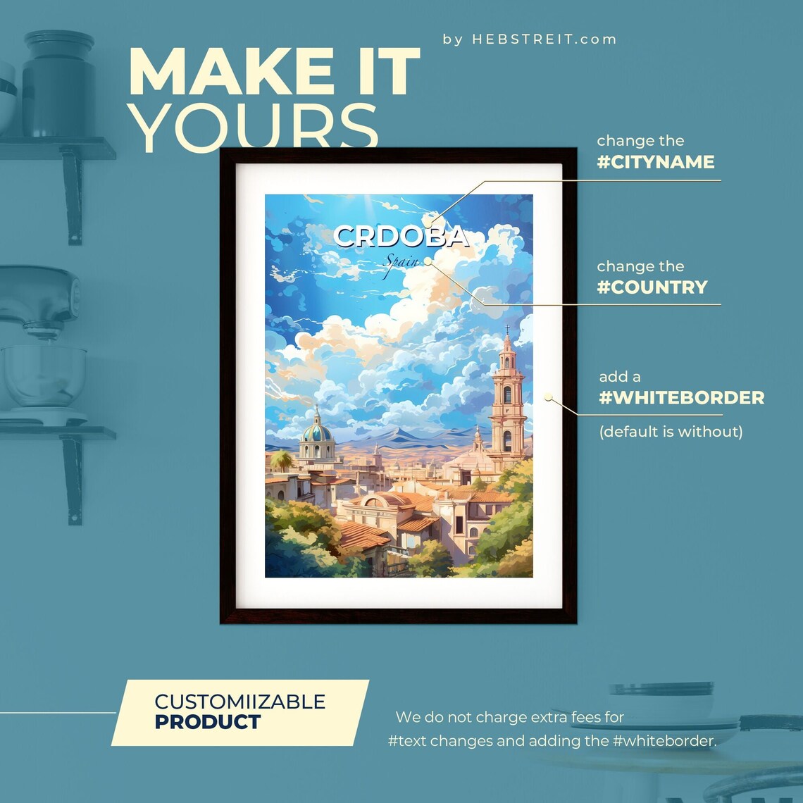 Cordoba Spain Skyline Church Towers Terracotta Rooftops Travel Poster - Image 2