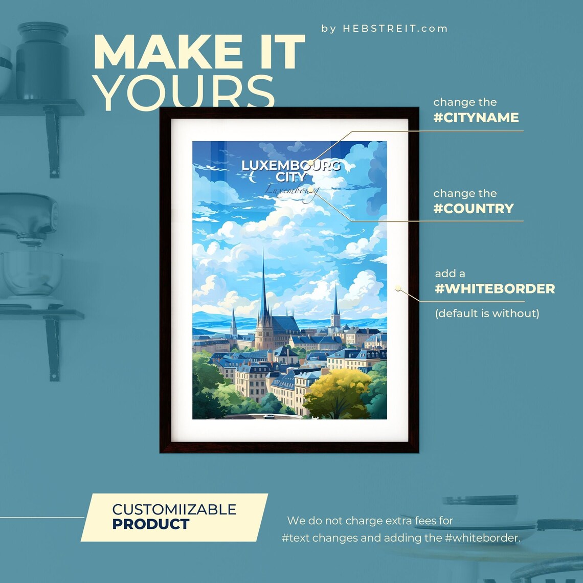 Luxembourg City Cathedral Spires Old Town Moon Travel Poster - Image 2