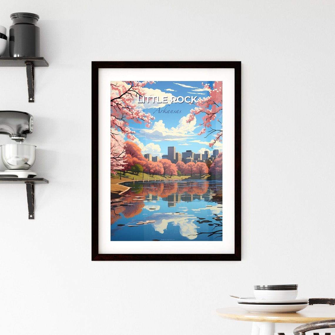 Little Rock Arkansas Lake Reflection Blossom Skyline Travel Poster - Image 2