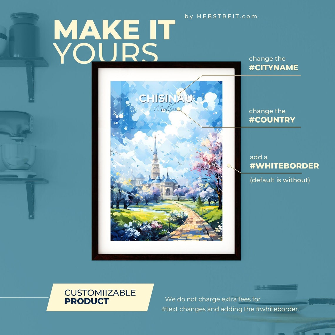 Chisinau Moldova Watercolor Spring Cathedral Skyline Travel Poster - Image 2