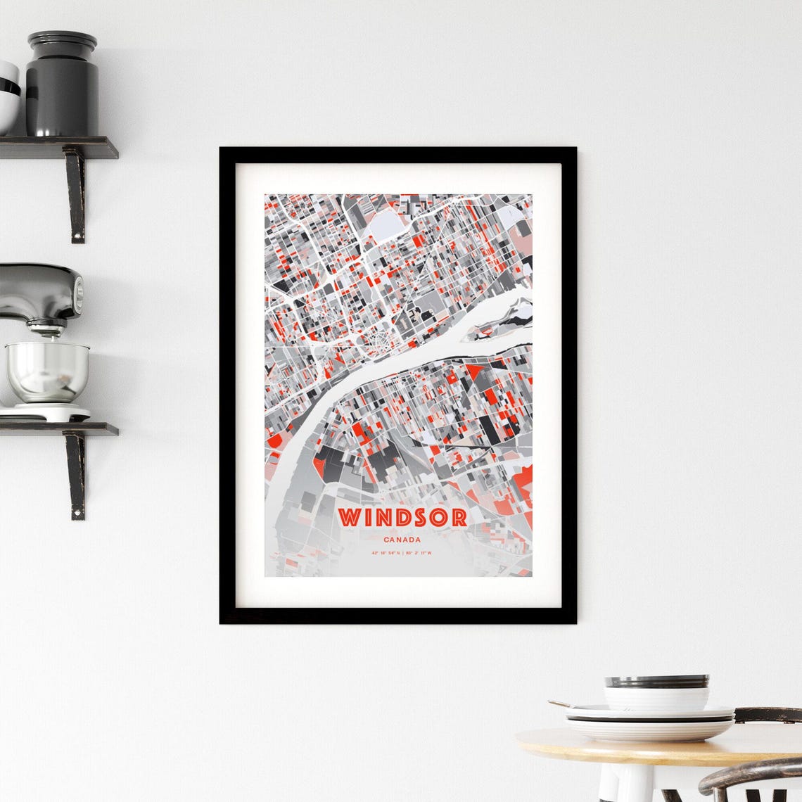 Windsor Canada Modern Red Expressive City Map Poster with Coordinates - Image 2