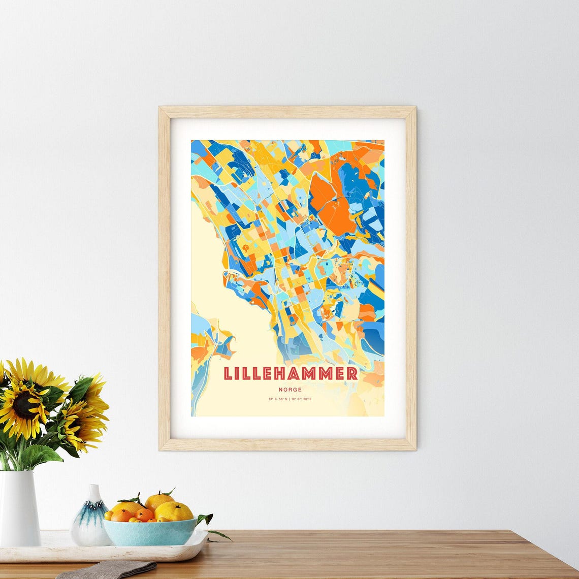 Lillehammer Norway Blue Orange Colorful City Map Art Poster Gift - Image 2