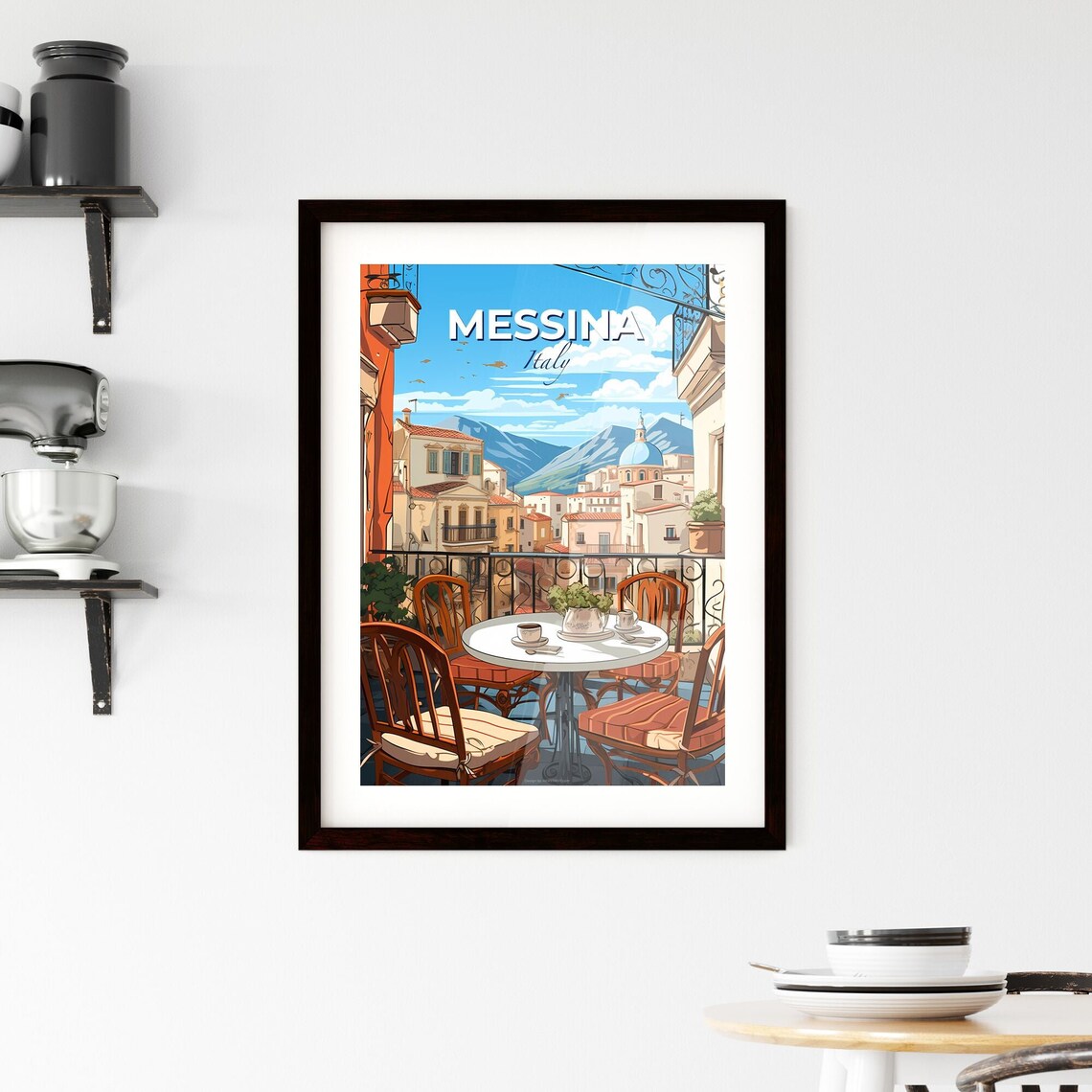 Messina Italy Balcony Cafe View Domed Town Vintage Travel Poster - Image 2