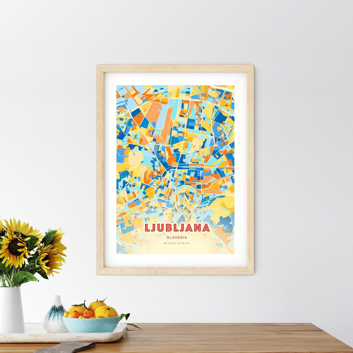 Ljubljana Slovenia Modern Colorful City Map Blue Orange Poster - Image 2