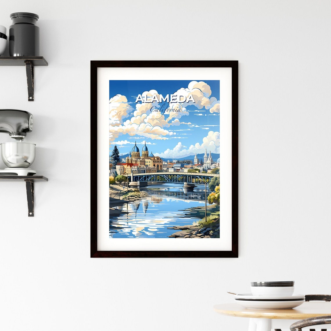 Alameda California River Bridge Domed Buildings Scene Poster - Image 2