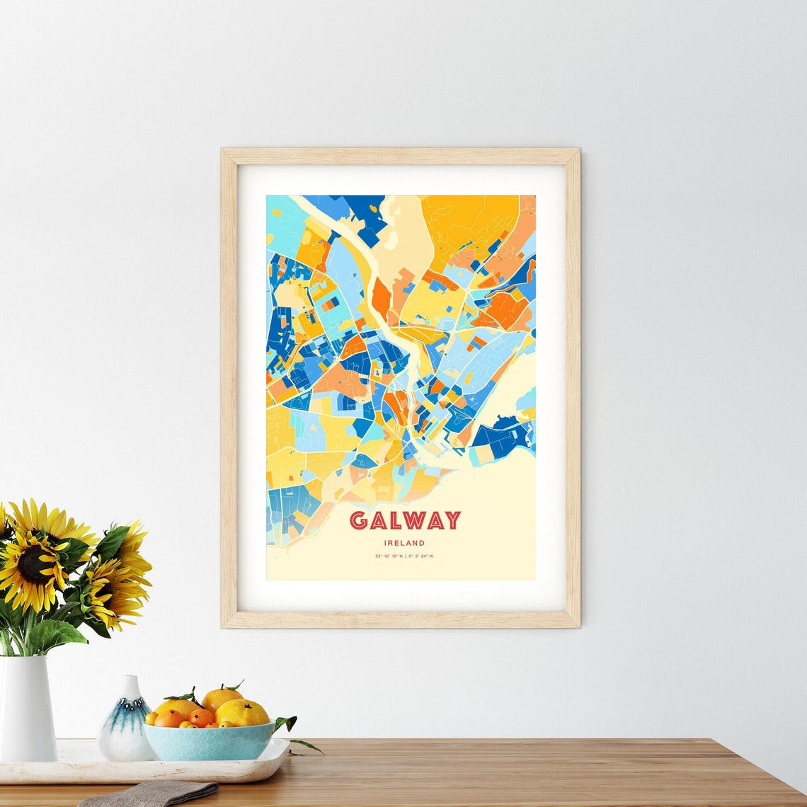 Galway Ireland Vibrant Stylized Blue and Orange City Map Poster - Image 2