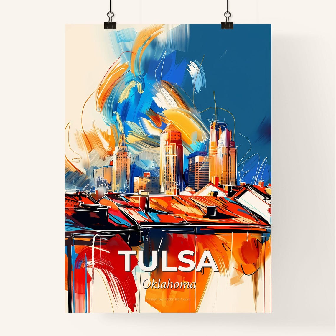 Tulsa Oklahoma Colorful Abstract Downtown Skyscrapers Skyline Poster - Image 4