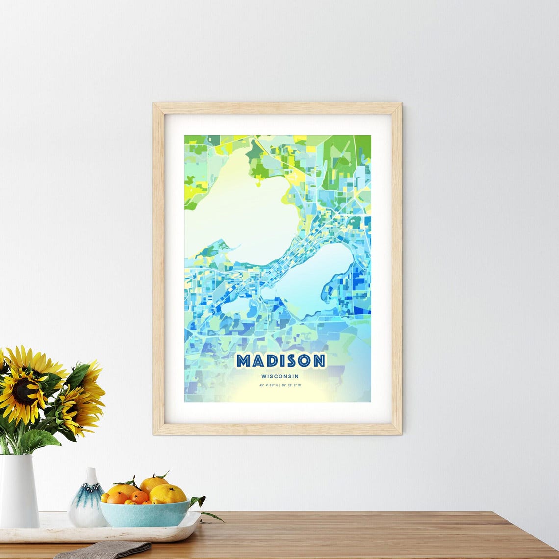 Madison Wisconsin Bluish Gradient City Map Art Poster Customizable - Image 2