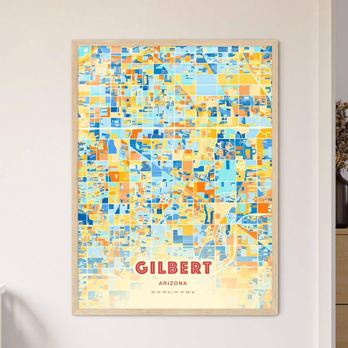 Gilbert Arizona Colorful Blue Orange Modern City Street Map Poster