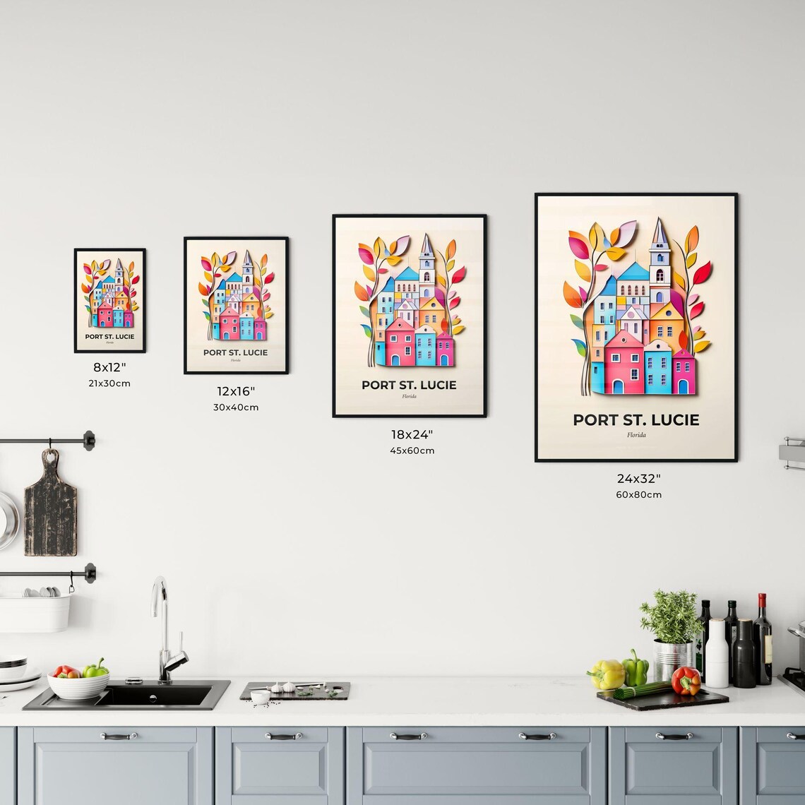 Port St. Lucie Florida Village Colorful Paper Cut Art Poster - Image 3