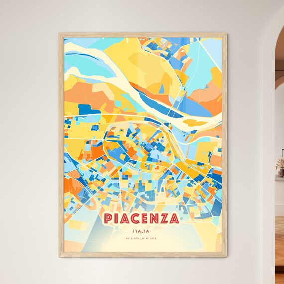 Piacenza Italy Colorful Modern Street Map City Decor Art Poster