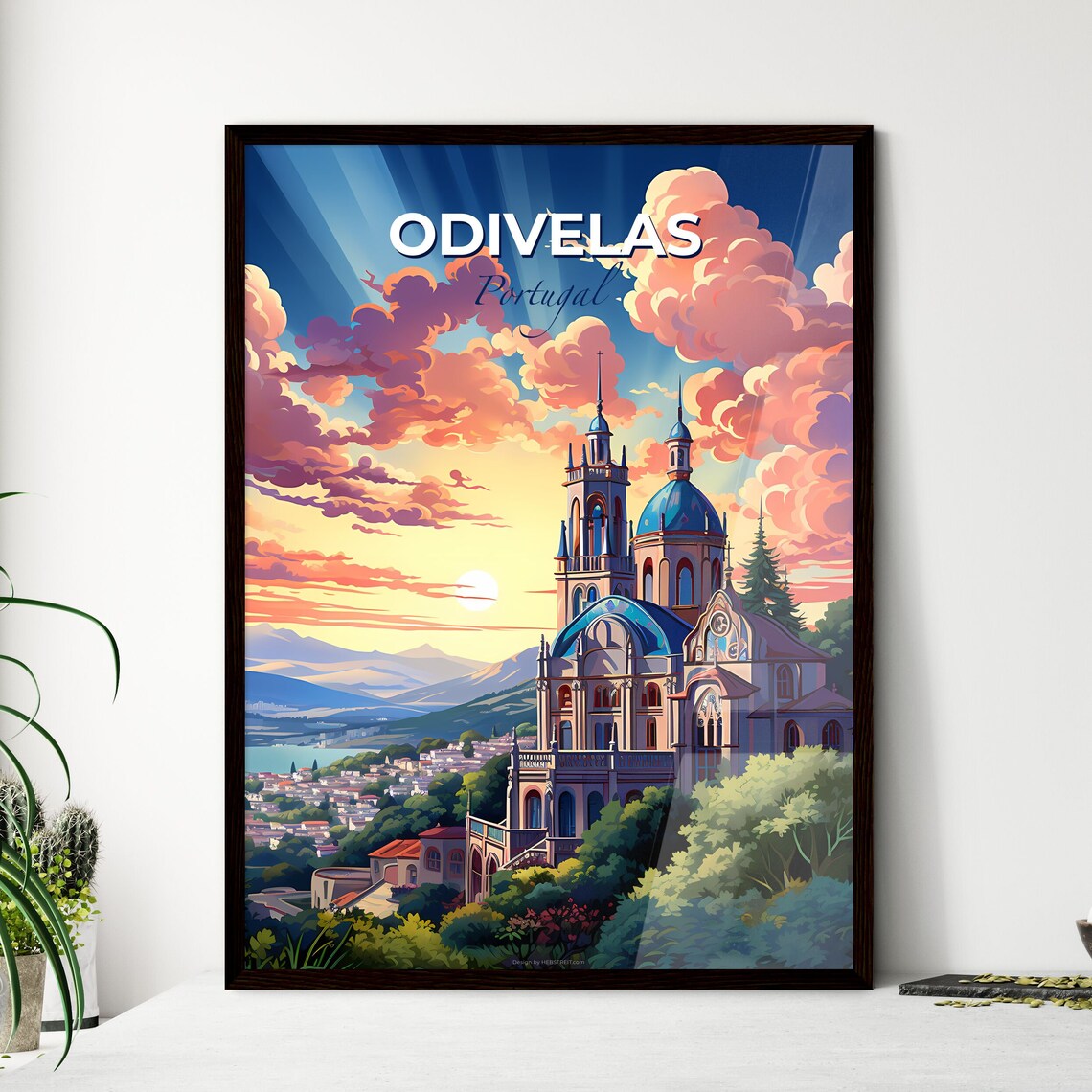 Vivid Odivelas Portugal Blue Domed Church Sunset Hillside Poster