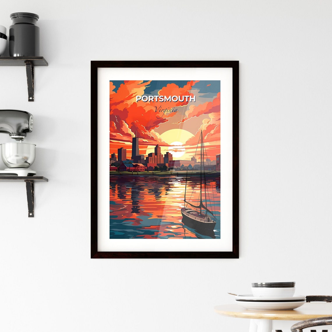 Portsmouth Virginia Harbor Sunset Sailboat Skyline View Poster - Image 2