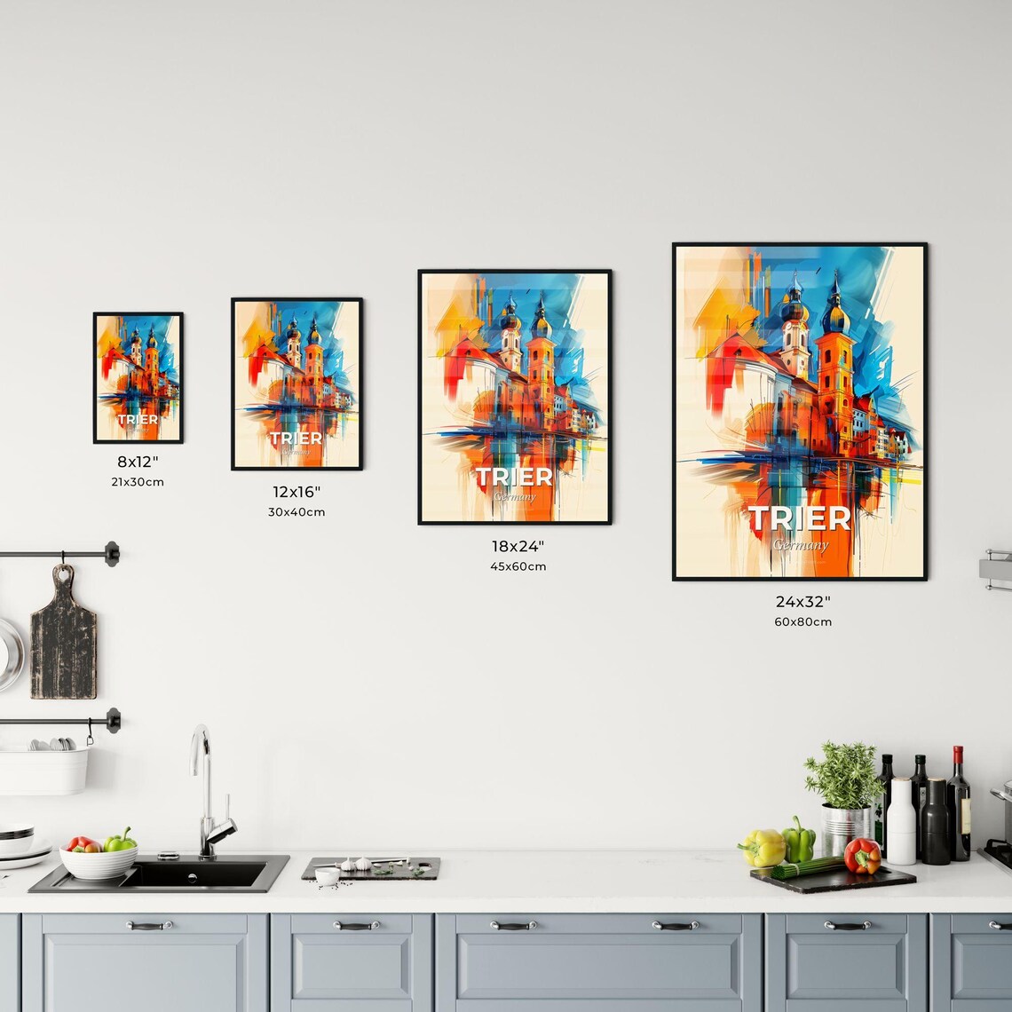 Trier Germany Colorful Abstract Church Domes Towers Skyline Poster - Image 3
