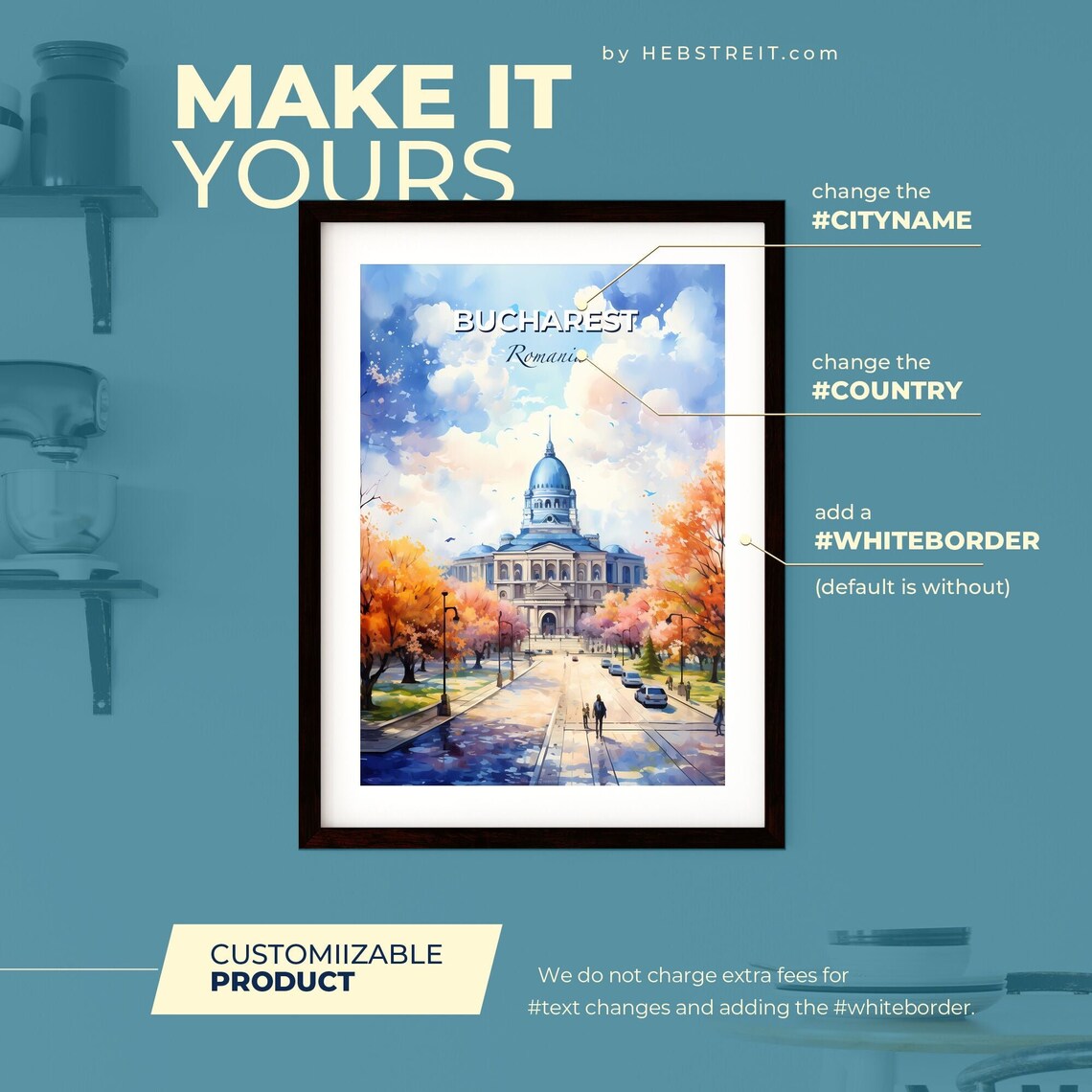Bucharest Romania Autumn Avenue Domed Palace Travel Art Poster - Image 2