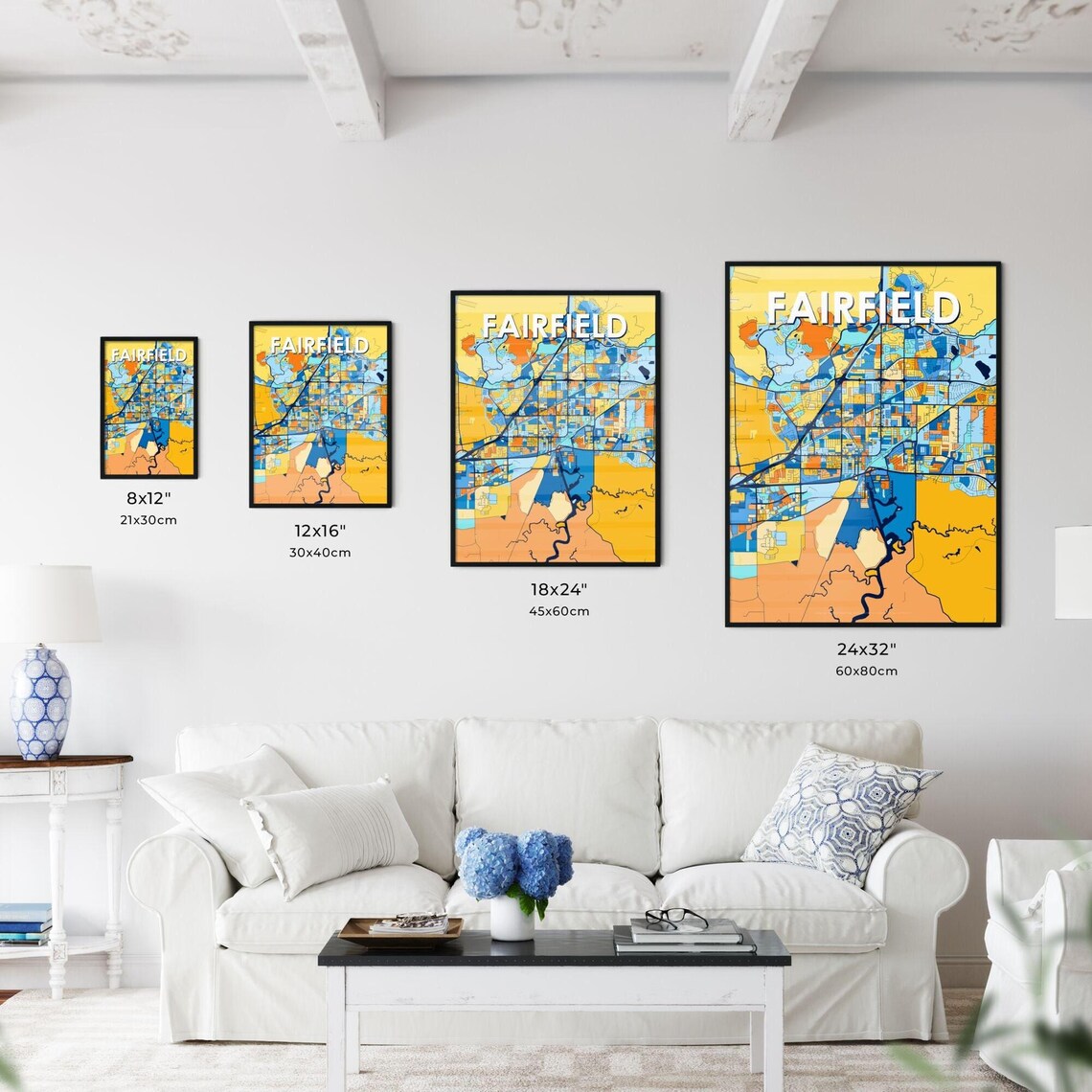 Fairfield California Bright Mosaic City Street Map Artwork Poster - Image 3