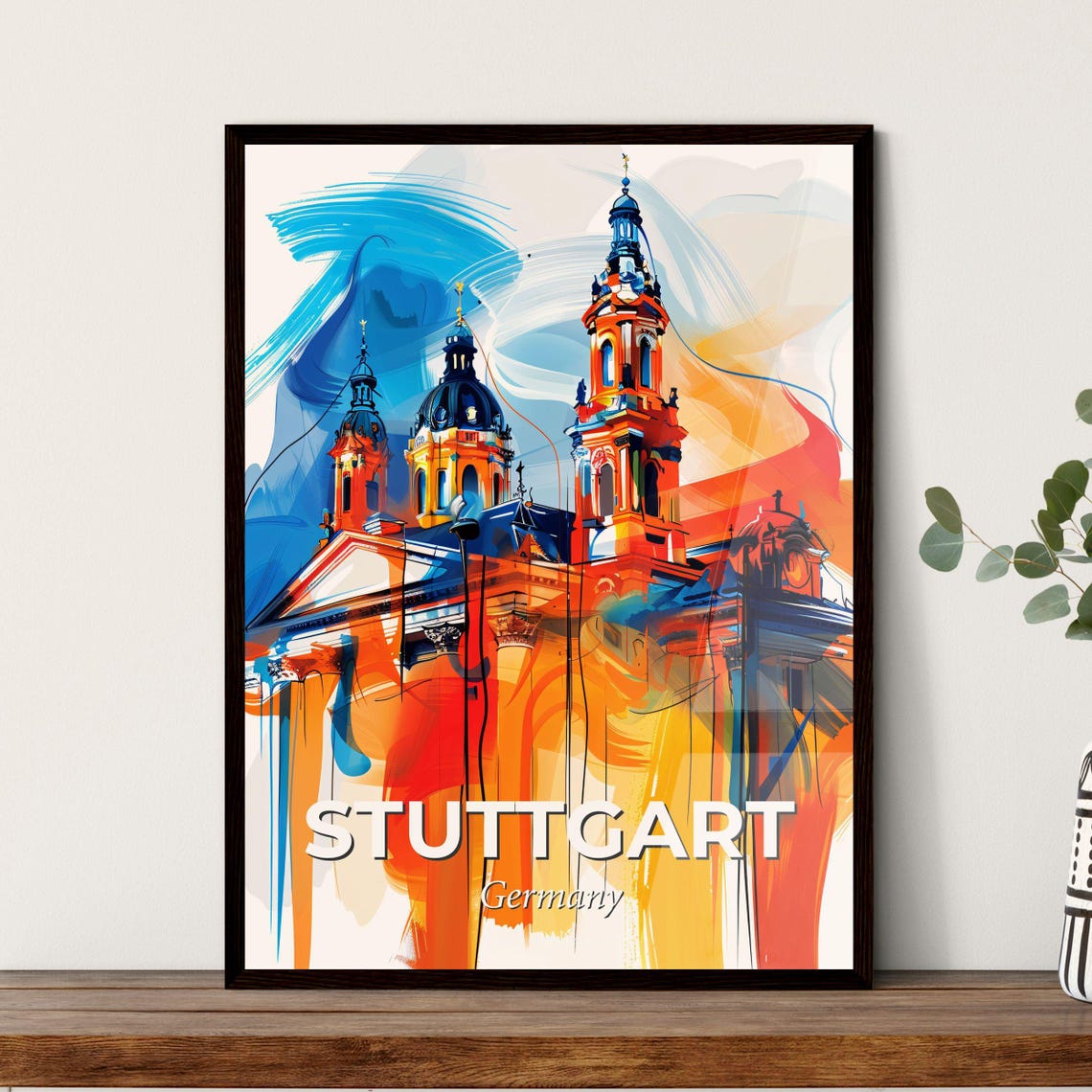 Stuttgart Germany Colorful Abstract Church Towers Skyline Poster