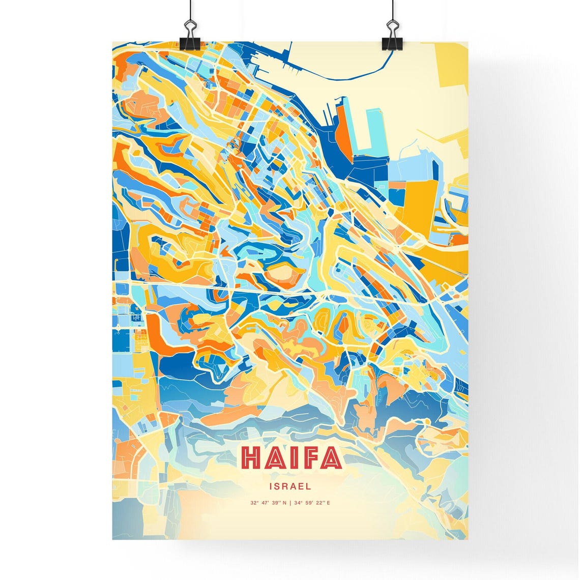Haifa Israel Colorful City Map Coordinates Modern Art Poster - Image 3