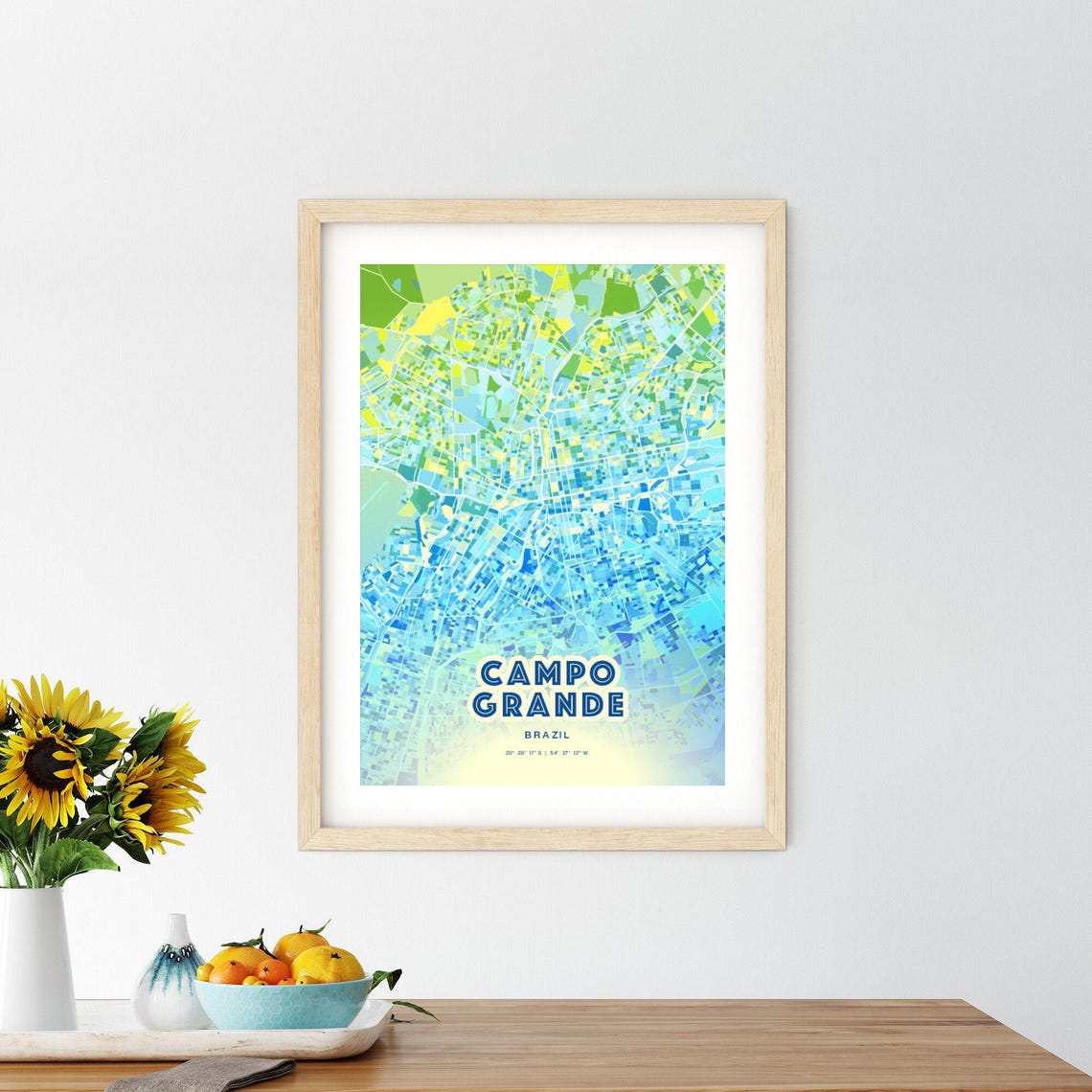 Campo Grande Brazil Pastel Blue City Map Art with Coordinates Poster - Image 2