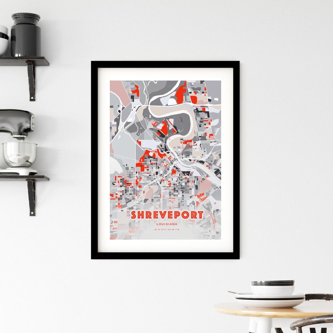 Shreveport Louisiana Modern Red Expressive City Map Art Poster - Image 2