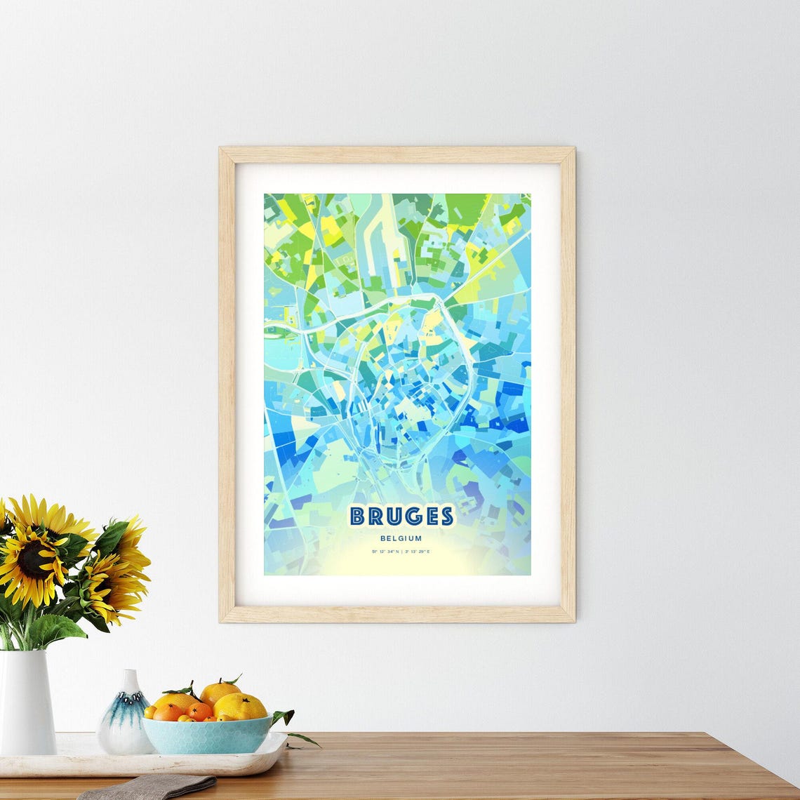 Bruges Belgium Custom Blue Green City Map Art Poster Travel Decor Gift - Image 3