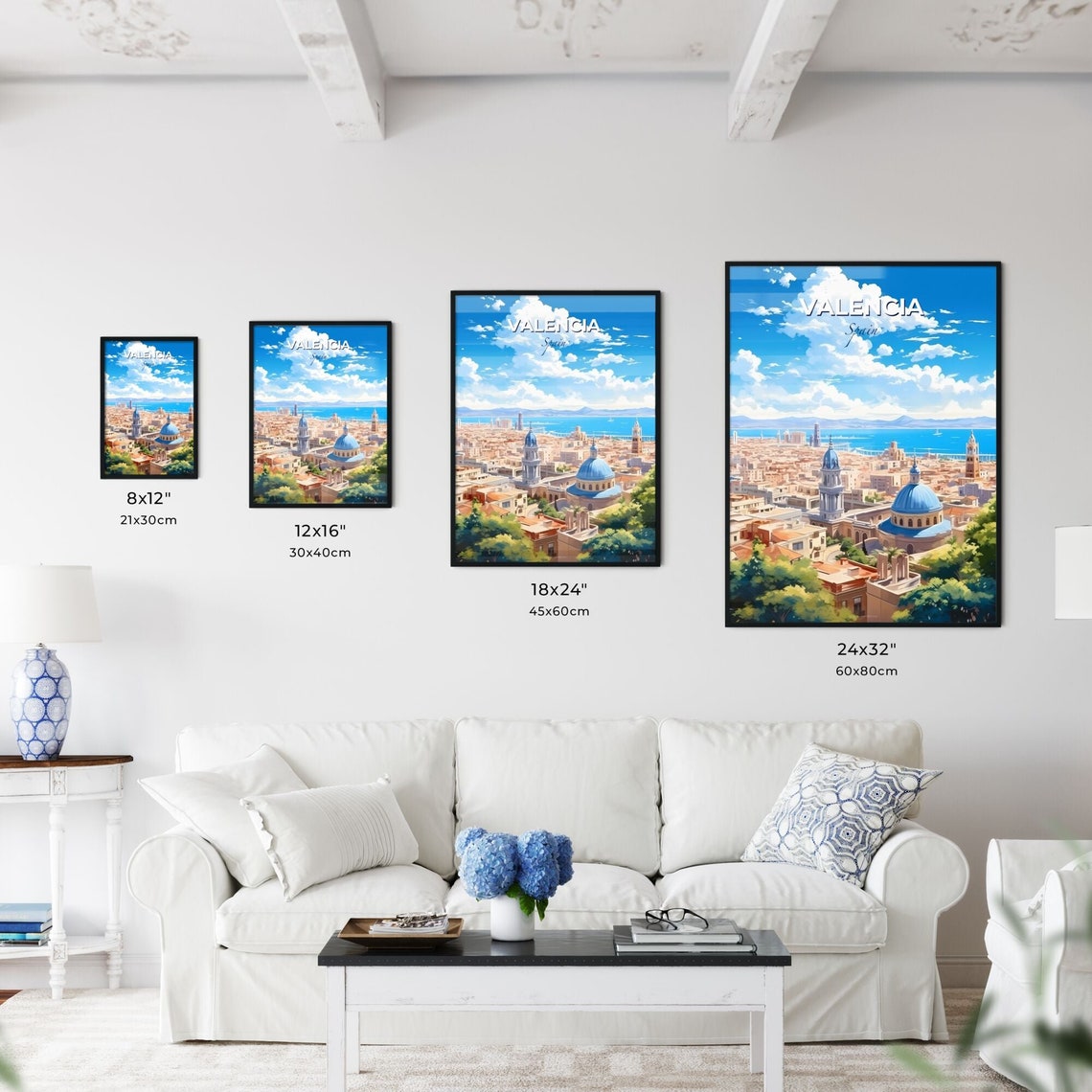 Valencia Spain City Skyline Blue Dome Coastline Travel Poster Art - Image 3